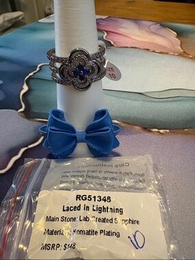 Laced In Lightning Blue Sapphire Floral Ring - Size 10